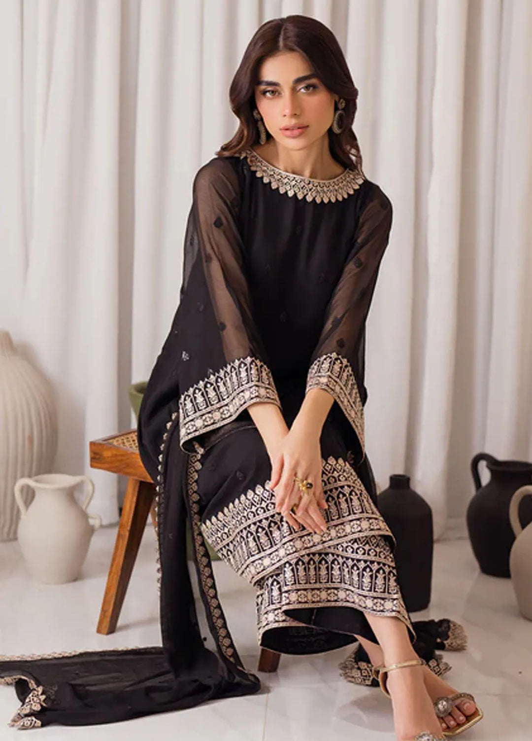 Azure Pret Embroidered Chiffon 4 Piece Suit Midnight Elegance