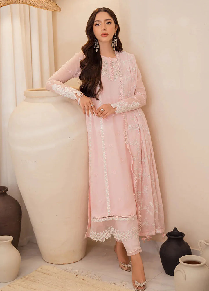 Azure Pret Embroidered Chiffon 4 Piece Suit Pink Delight