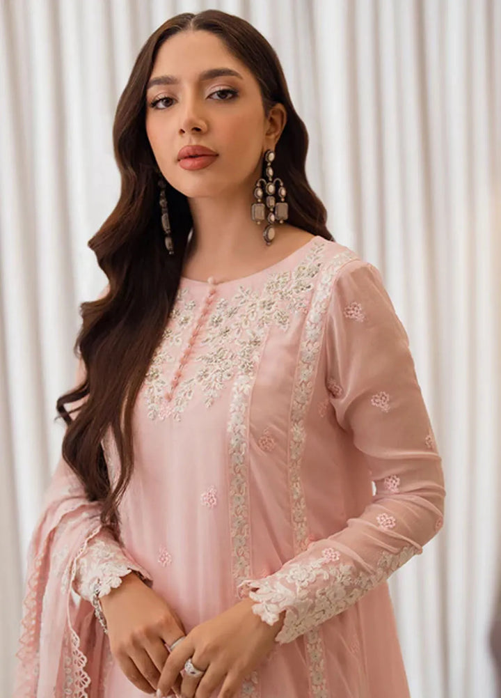 Azure Pret Embroidered Chiffon 4 Piece Suit Pink Delight