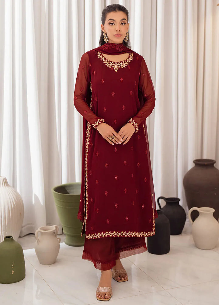 Azure Pret Embroidered Chiffon 4 Piece Suit Wine Scarlet