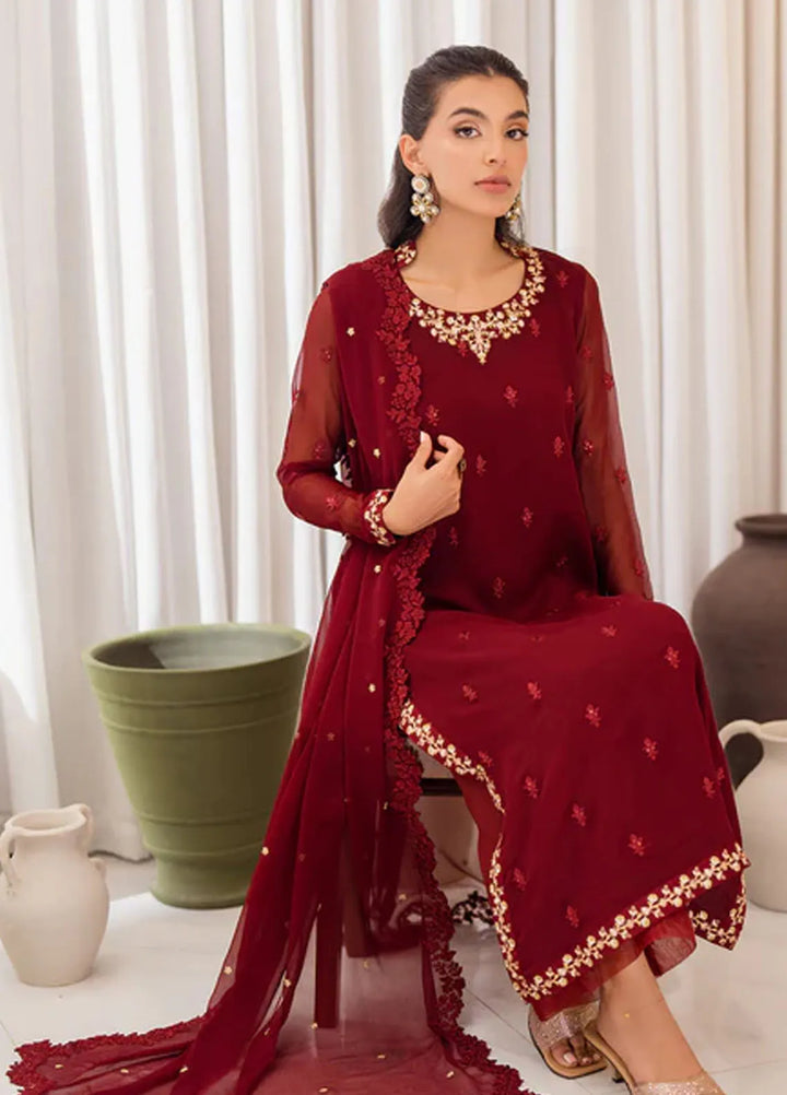 Azure Pret Embroidered Chiffon 4 Piece Suit Wine Scarlet