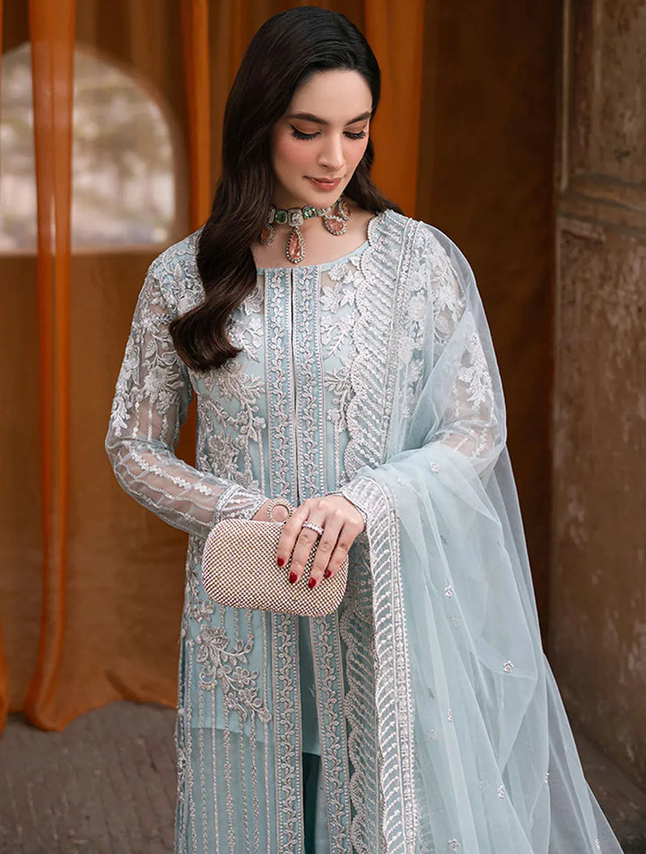 Azure Pret Embroidered Net 3 Piece Suit Dreamy Azure