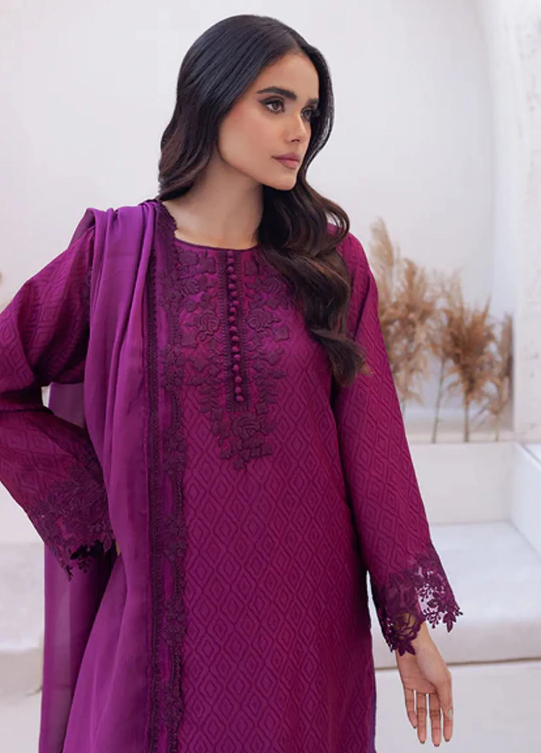 Azure Pret Embroidered Silk 3 Piece Suit Berry Burst