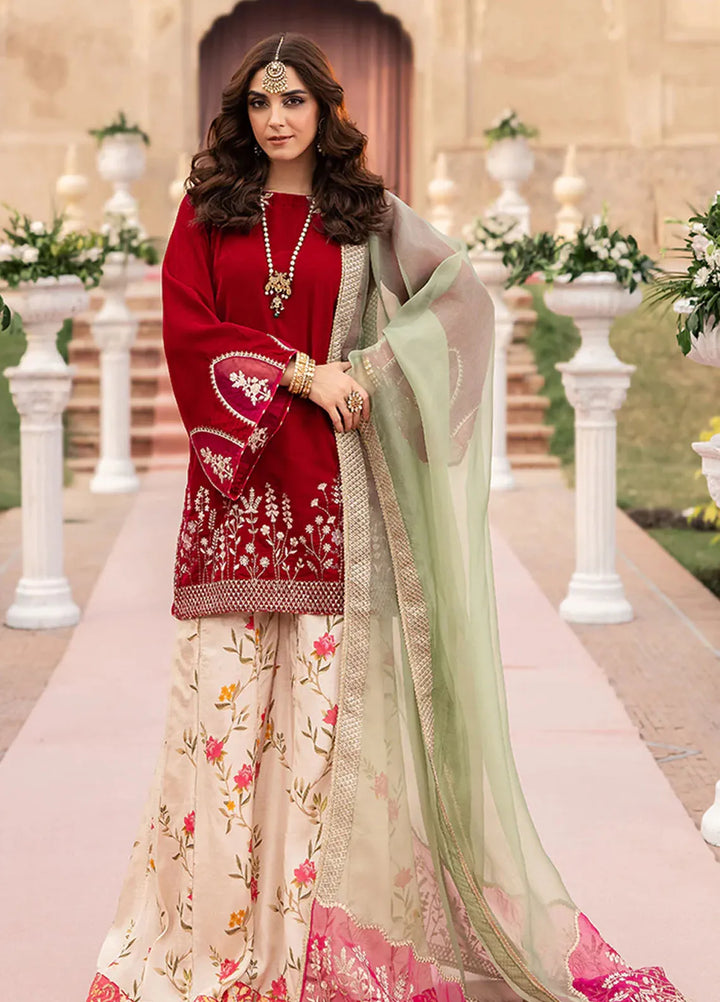 Azure Pret Embroidered Velvet 3 Piece Suit Rose Reverie