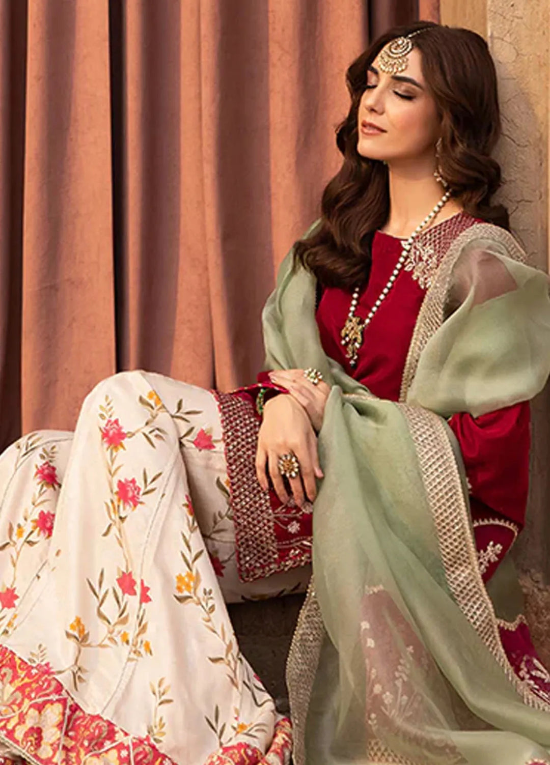 Azure Pret Embroidered Velvet 3 Piece Suit Rose Reverie