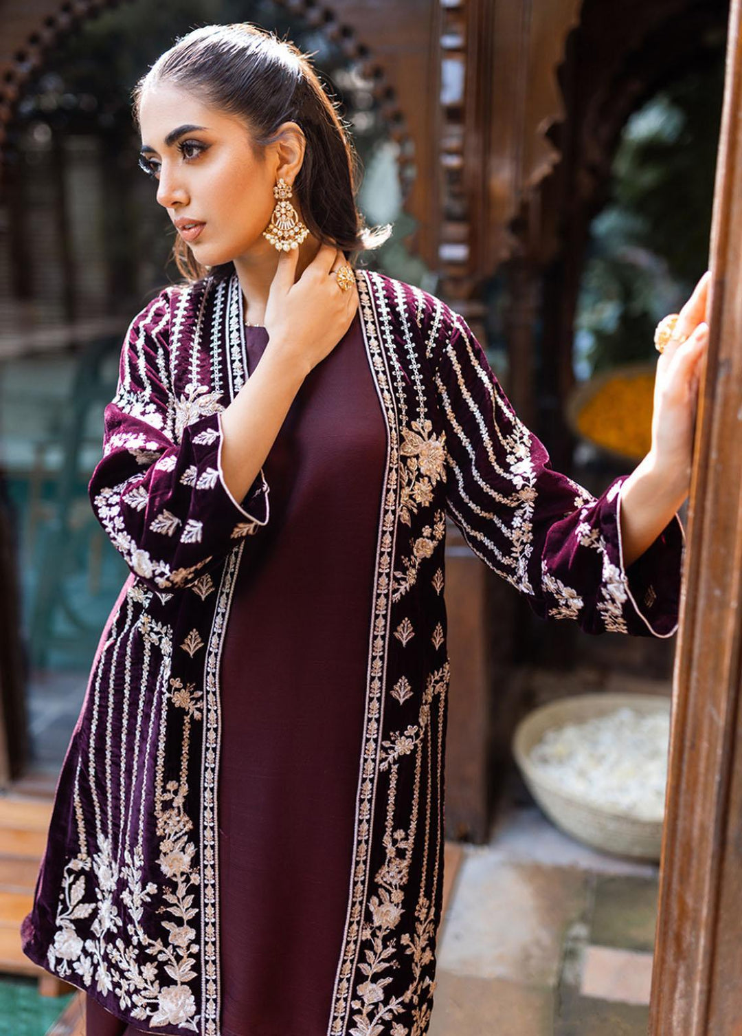 Azure Pret Embroidered Velvet 2 Piece Suit Cherry Wine