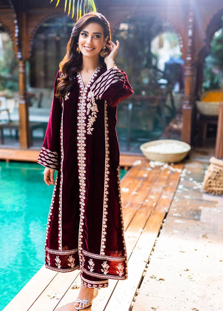 Azure Pret Embroidered Velvet 2 Piece Suit Mahogany