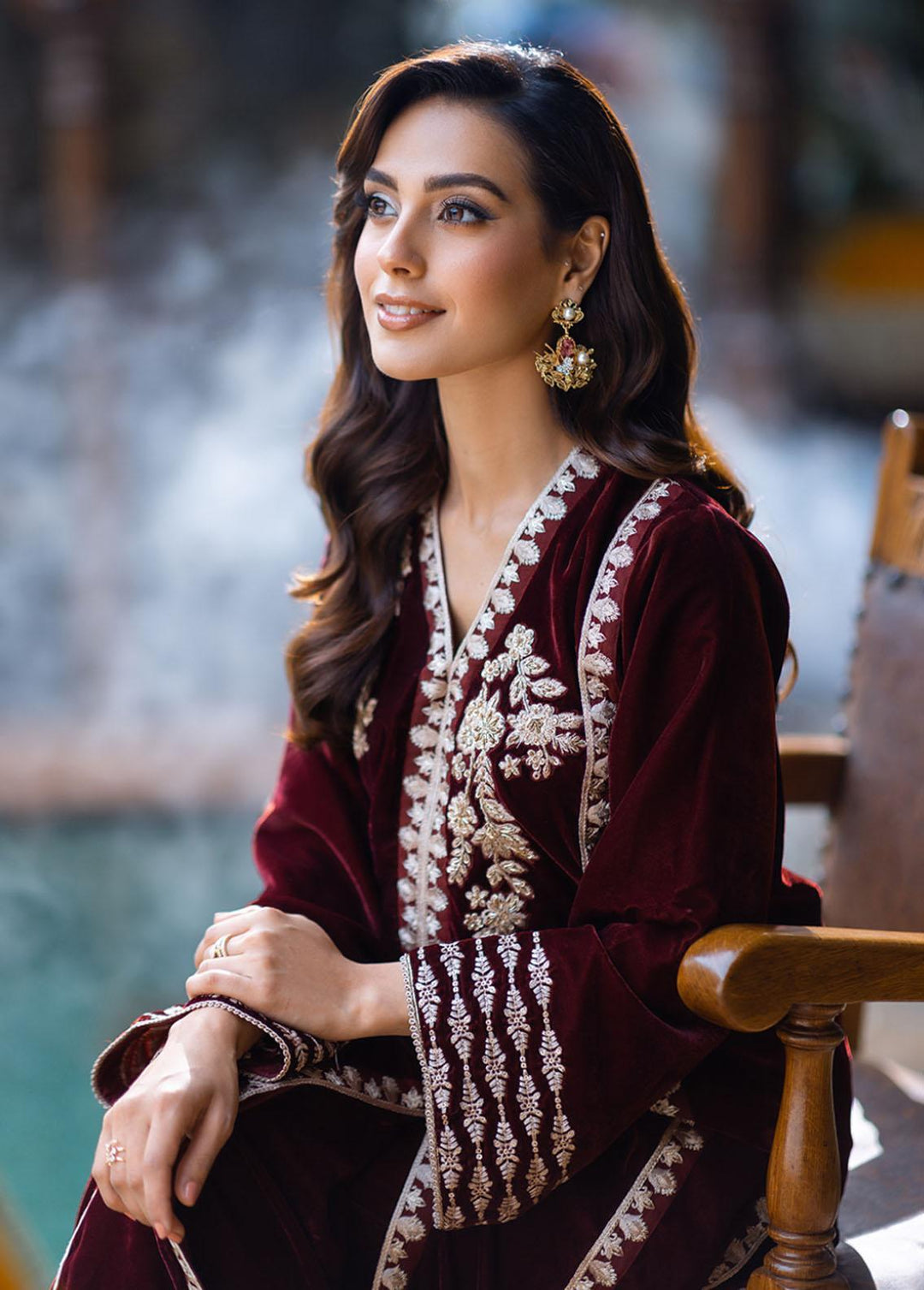 Azure Pret Embroidered Velvet 2 Piece Suit Mahogany