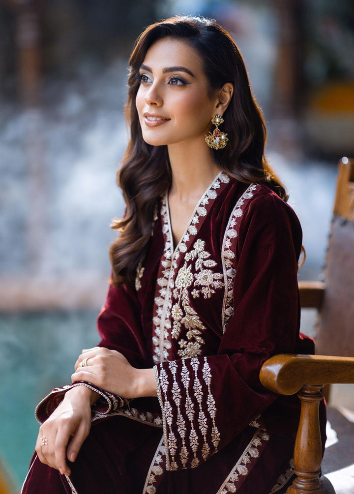 Azure Pret Embroidered Velvet 2 Piece Suit Mahogany