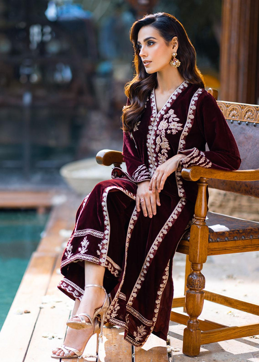 Azure Pret Embroidered Velvet 2 Piece Suit Mahogany
