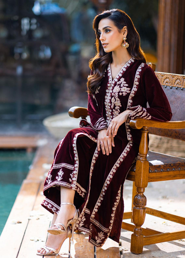Azure Pret Embroidered Velvet 2 Piece Suit Mahogany
