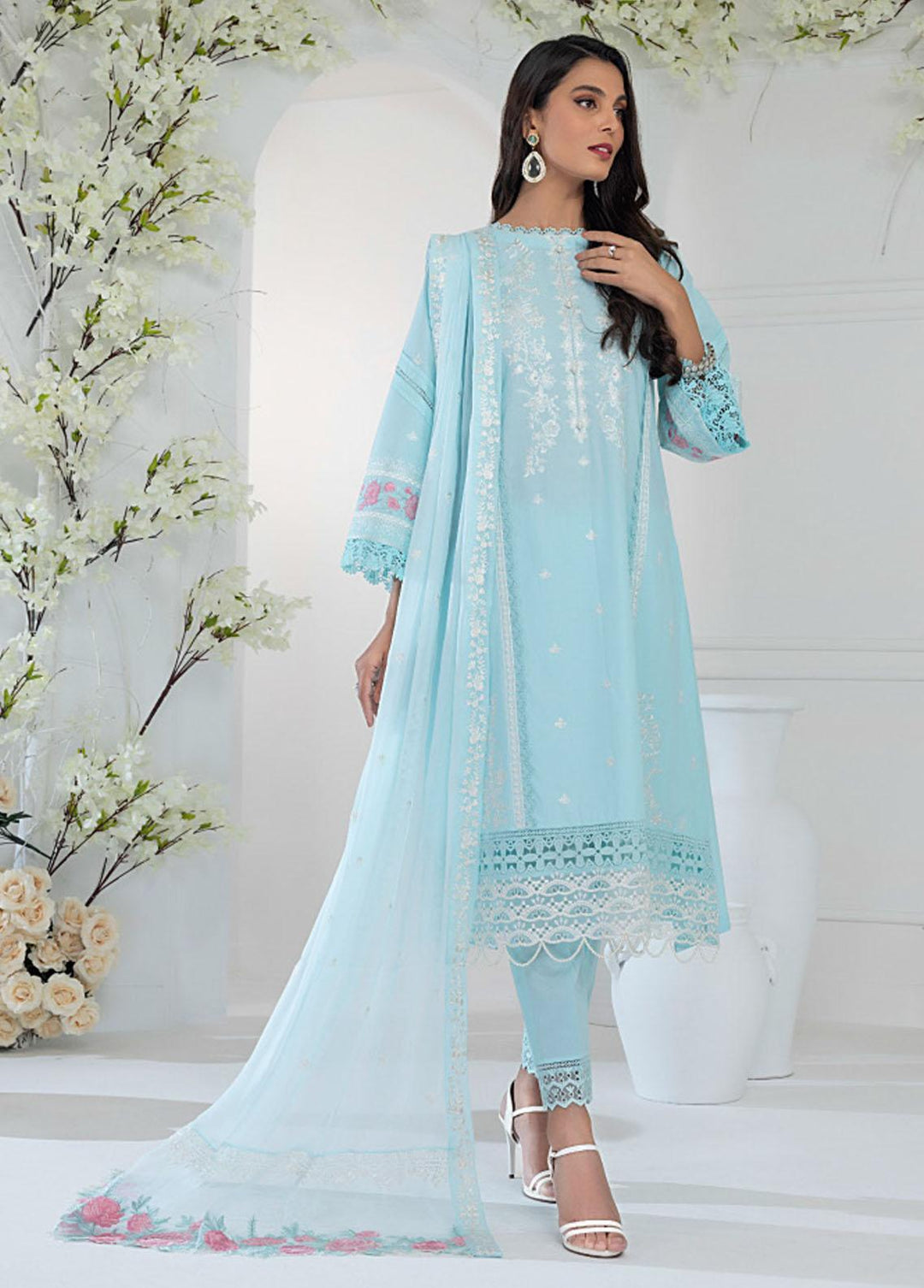 Azure Embroidered Lawn Suits Unstitched 3 Piece AZU23E 57 Sky Glow - Luxury Collection