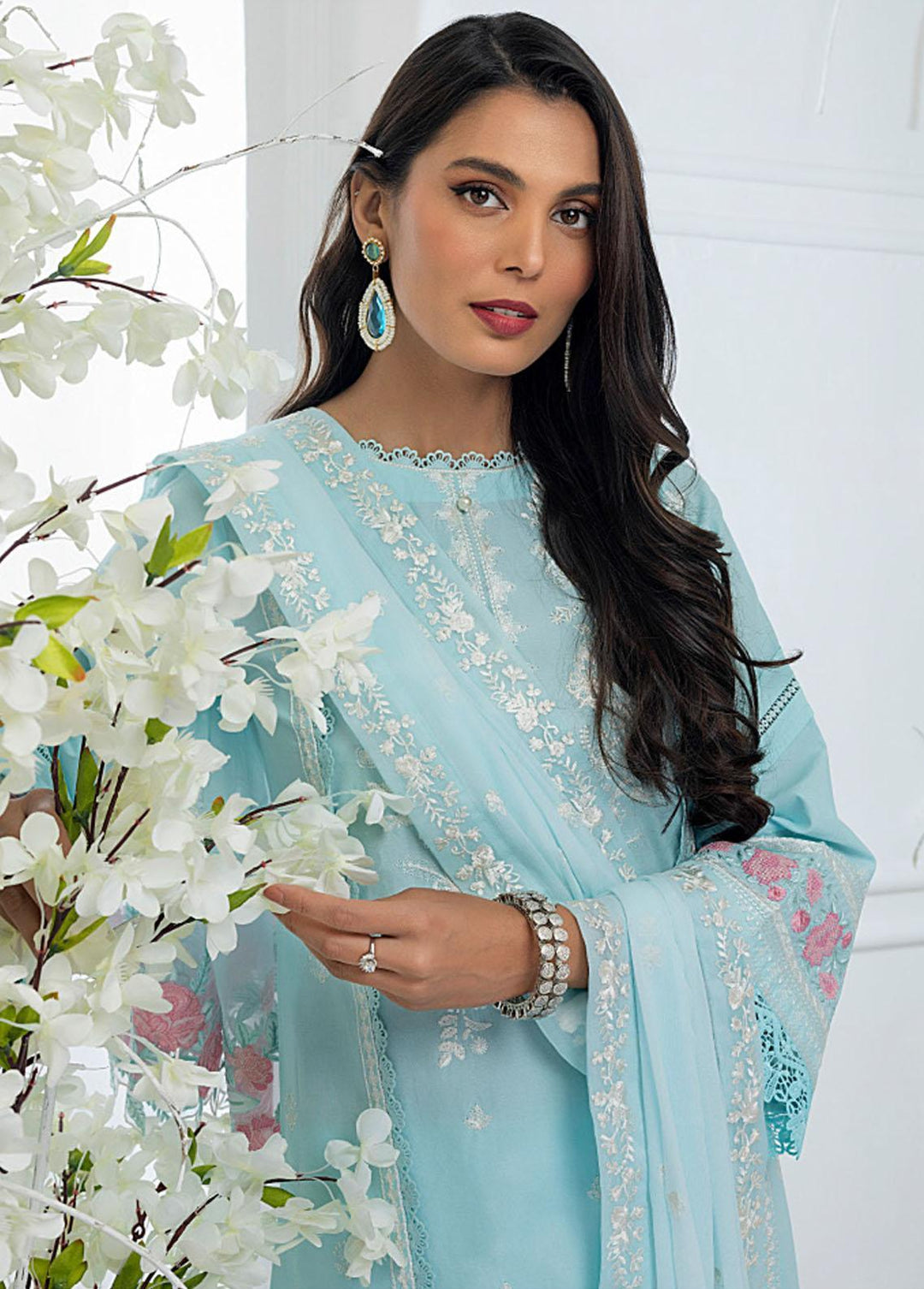 Azure Embroidered Lawn Suits Unstitched 3 Piece AZU23E 57 Sky Glow - Luxury Collection
