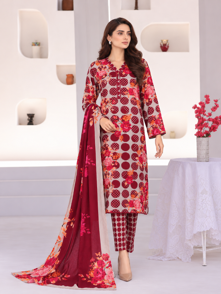 Hz Textiles Unstitched Printed Viscose Linen 3 Piece Suit HZ26ULW LW-5048 - Winter Collection