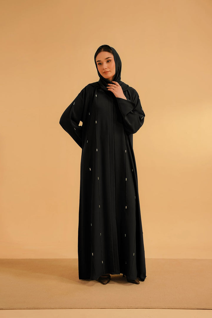 Divinely Crafted Abaya Casual Crepe 1 Piece Embellished Abaya | Black