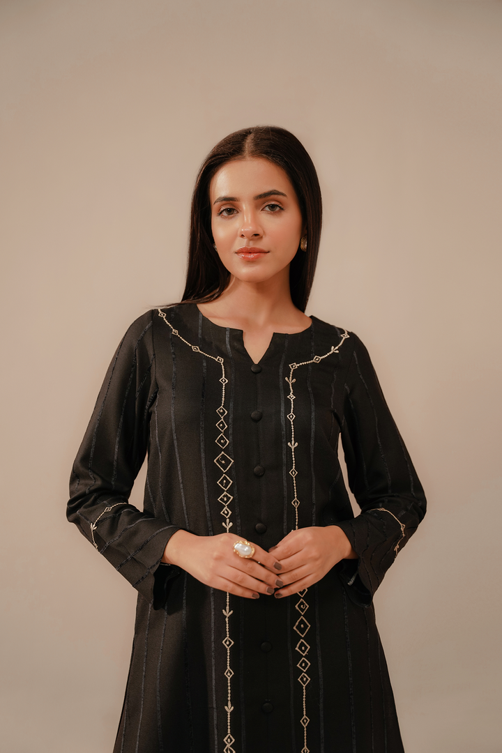 Divinely Crafted Pret Embroidered Silk Karandi 2 Piece Muse Black