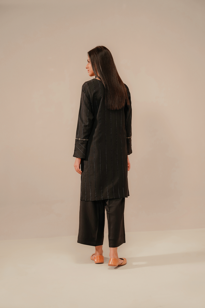 Divinely Crafted Pret Embroidered Silk Karandi 2 Piece Muse Black