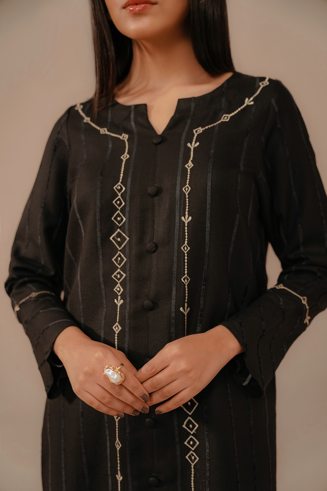 Divinely Crafted Pret Embroidered Silk Karandi 2 Piece Muse Black