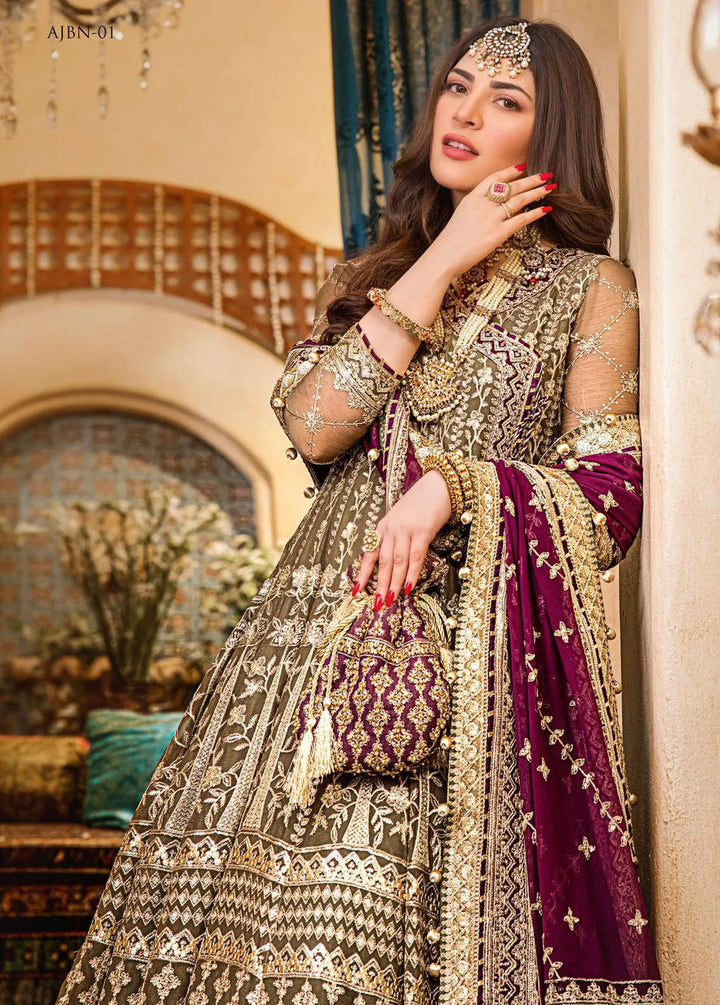 Baad-e-Naubahar by Asim Jofa Embroidered Chiffon Unstitched Suit 3 Piece AJ22BN AJNB-01 - Wedding Collection