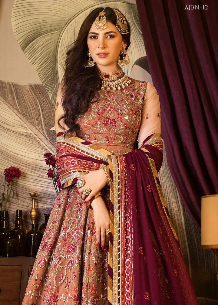 Baad-e-Naubahar by Asim Jofa Embroidered Net Unstitched Suit 3 Piece AJ22BN AJNB-12 - Wedding Collection