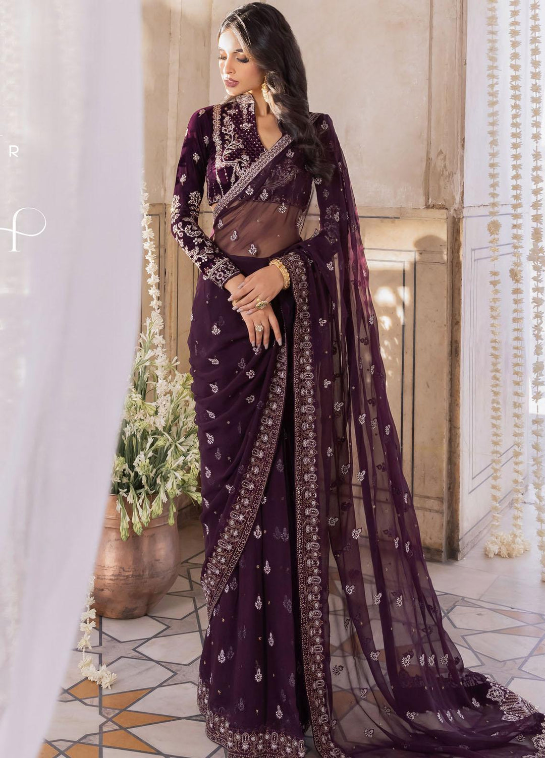 Baagh By AIK Atelier Embroidered Velvet Suits Unstitched Saree AIK22B Look 7 - Winter Collection