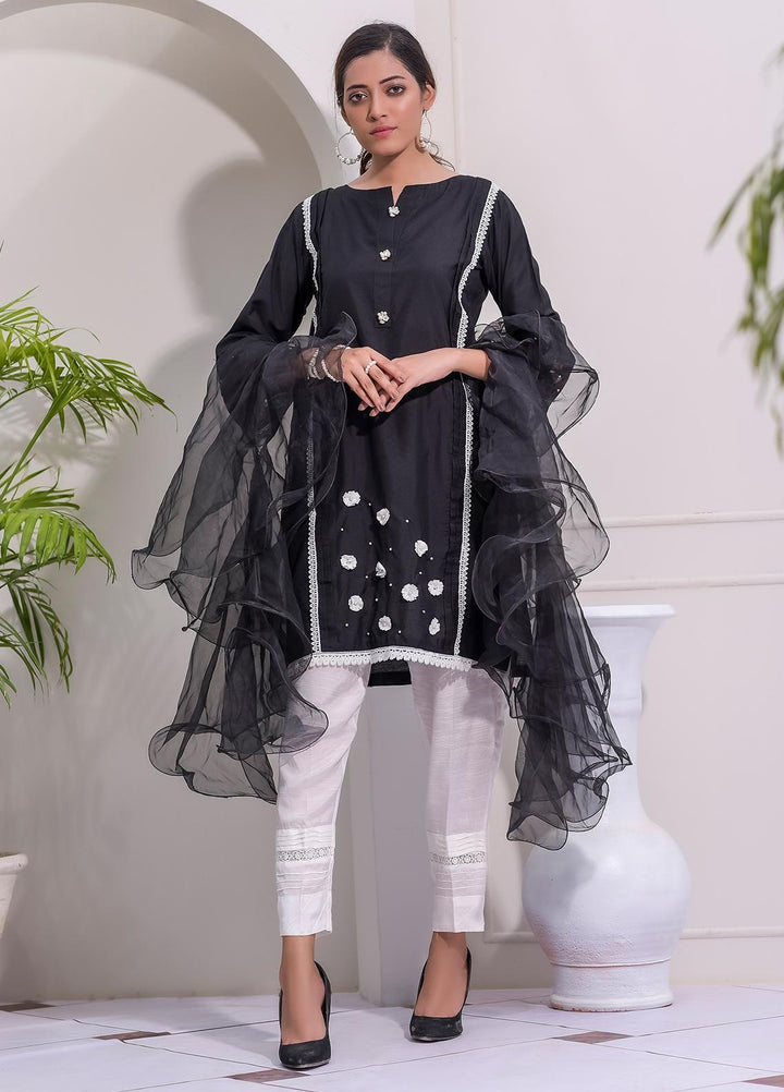 Rubys Couture Casual Pret  Cotton Silk 2 Piece Suit RC21BG ALENE BLACK