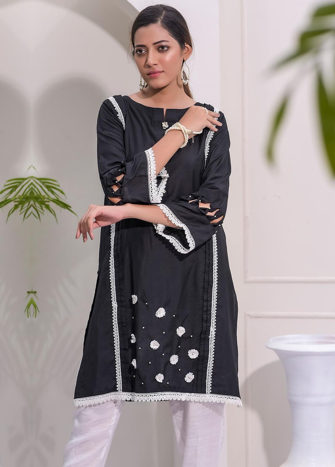 Rubys Couture Casual Pret  Cotton Silk 2 Piece Suit RC21BG ALENE BLACK