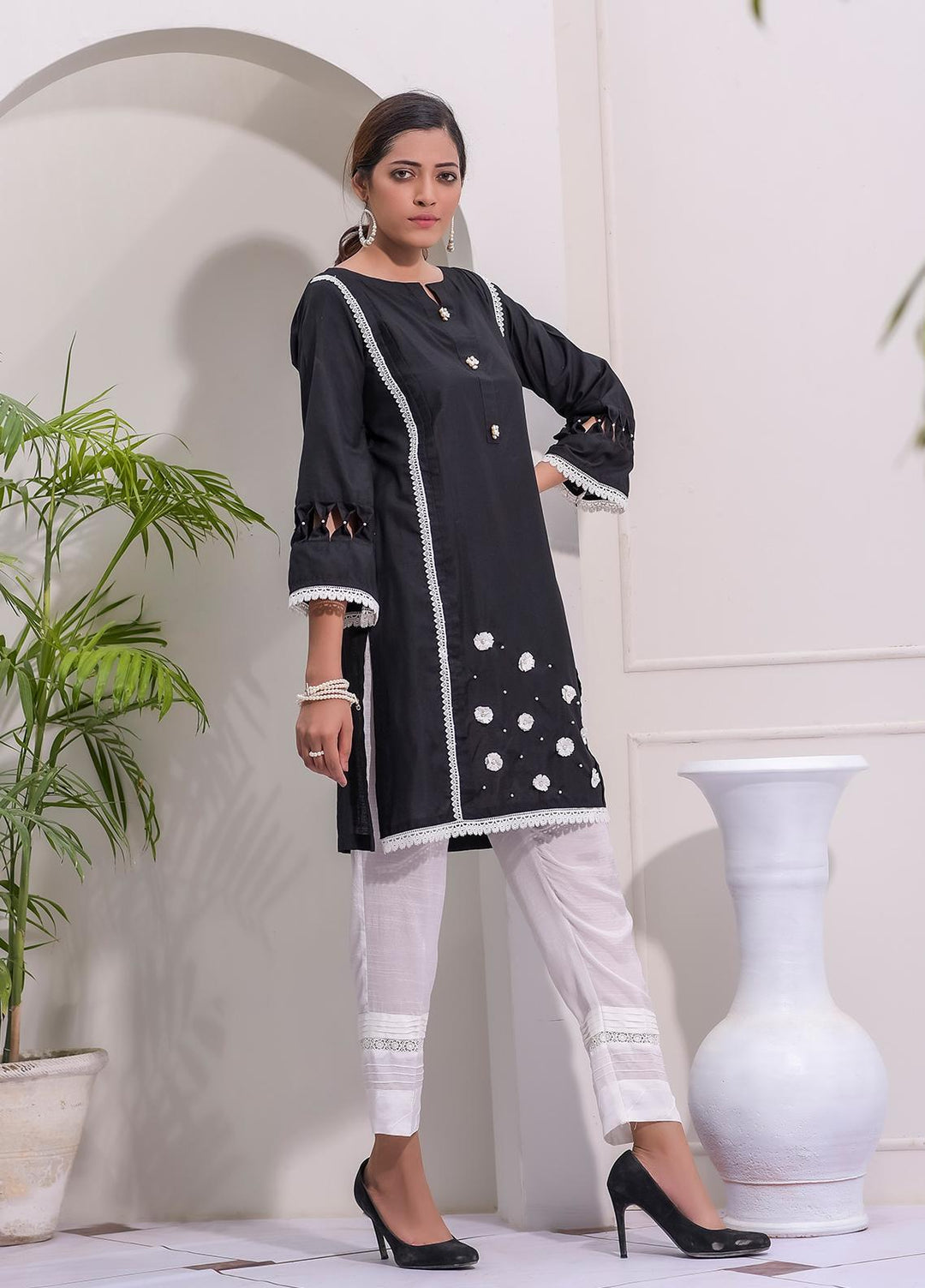 Rubys Couture Casual Pret  Cotton Silk 2 Piece Suit RC21BG ALENE BLACK