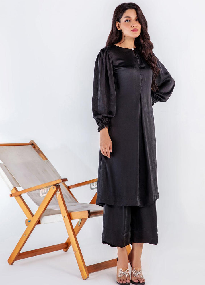 Bareen Casual Pret  Satin Silk 2 Piece Suit BR22SS NERO