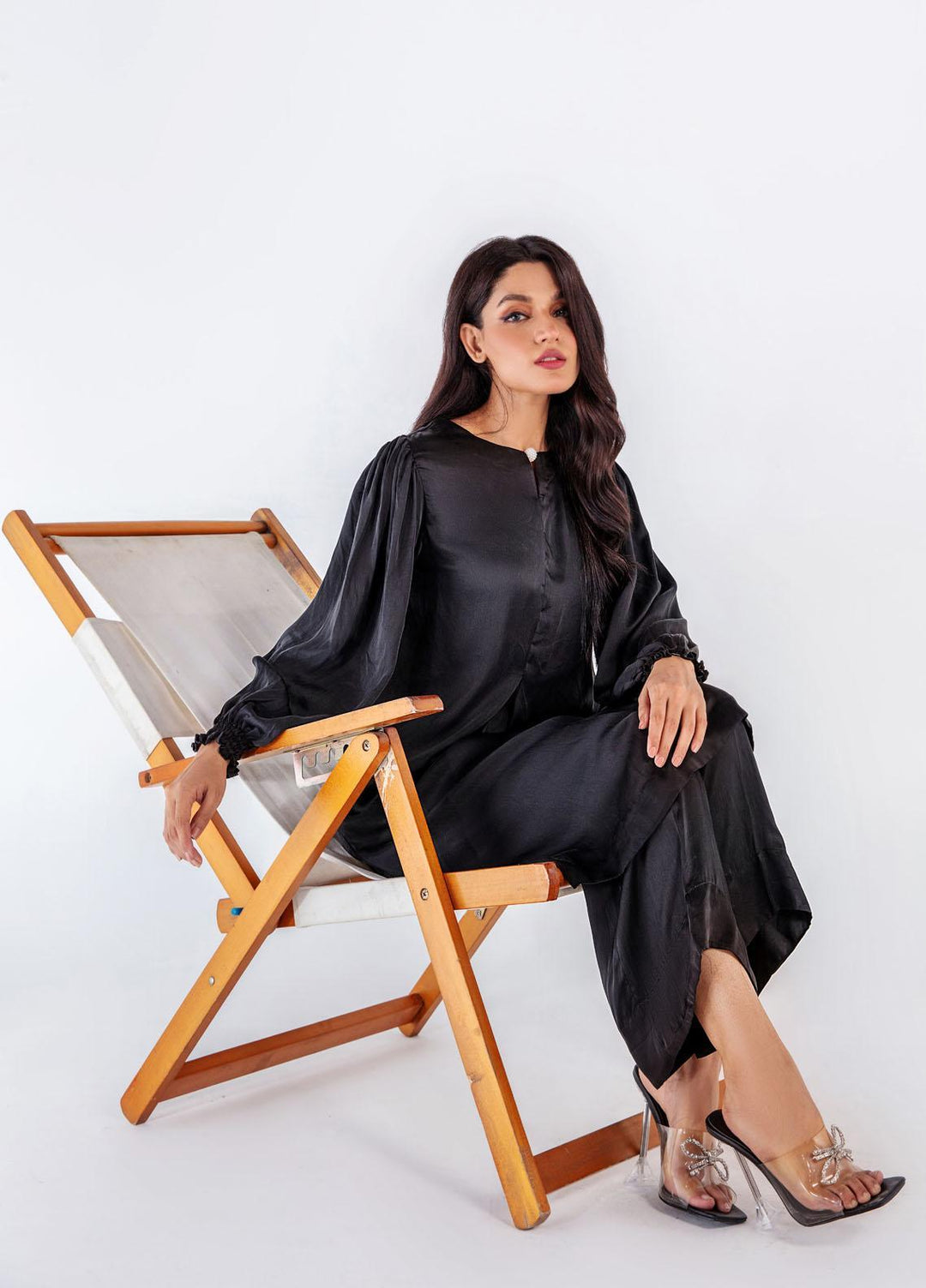 Bareen Casual Pret  Satin Silk 2 Piece Suit BR22SS NERO