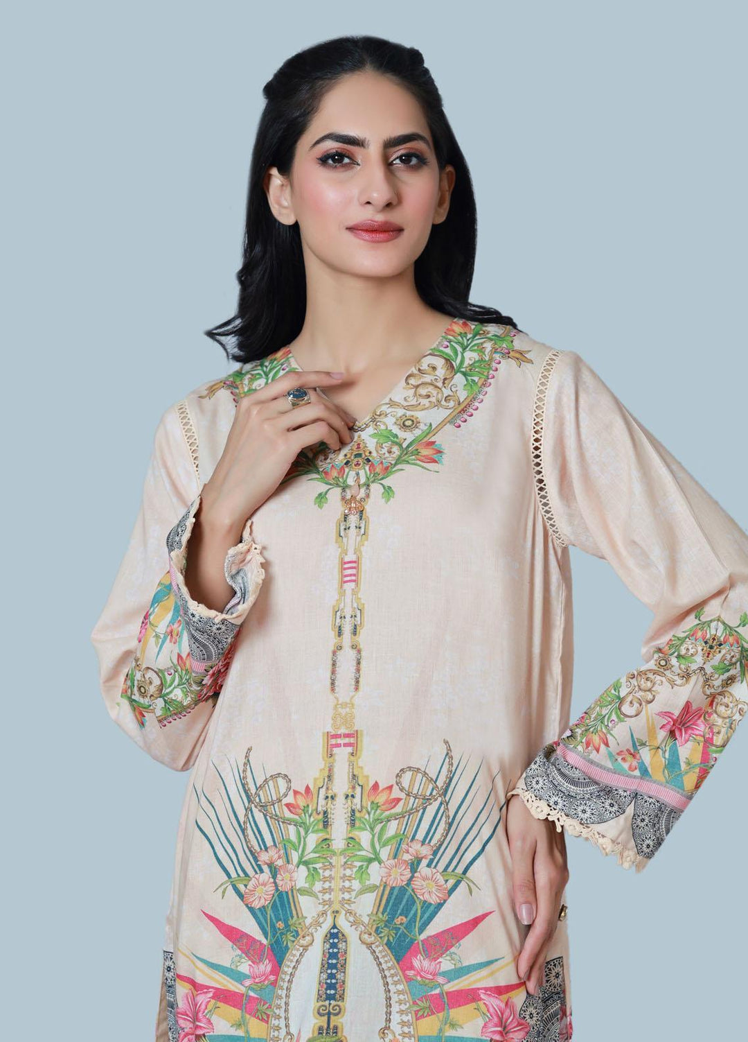 Bareeq Pret  Lawn 3 Piece Suit Classic Ivory