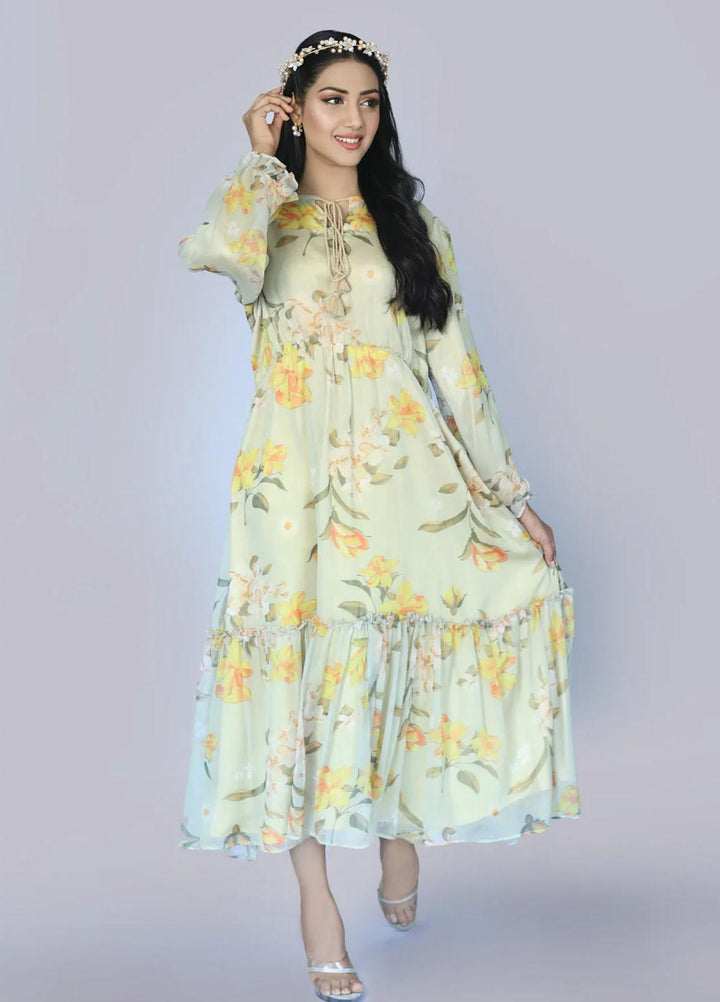 Bareeq Casual Pret  Organza Frock Amidst Hue Floral printed frock