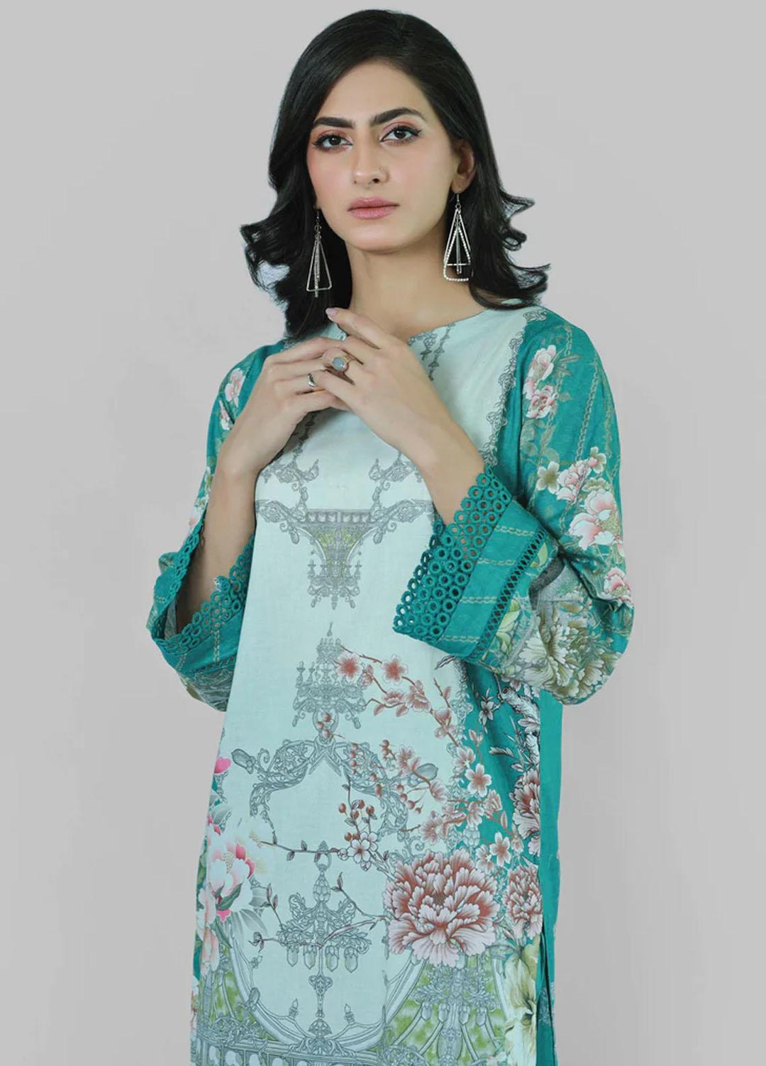 Bareeq Printed Lawn Suits Unstitched 3 Piece BRQ23U florence teal - Summer Collection