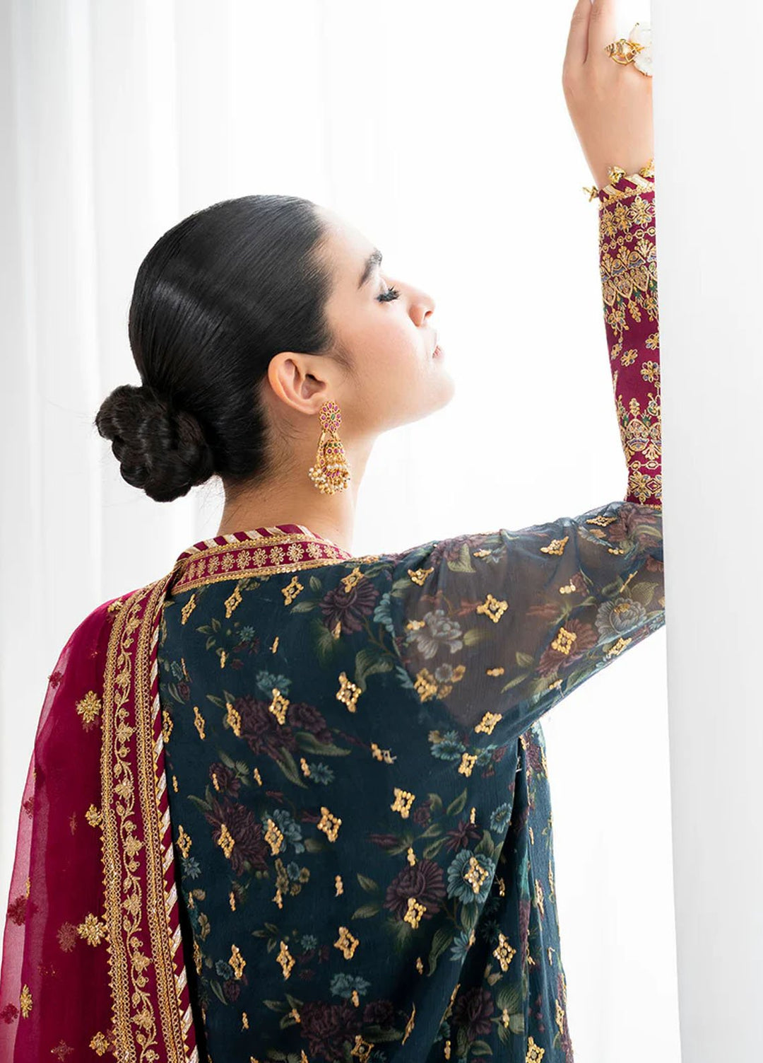 Baroque Embroidered Chiffon Suits Unstitched 3 Piece BQ25EF UF-689 - Formals Collection