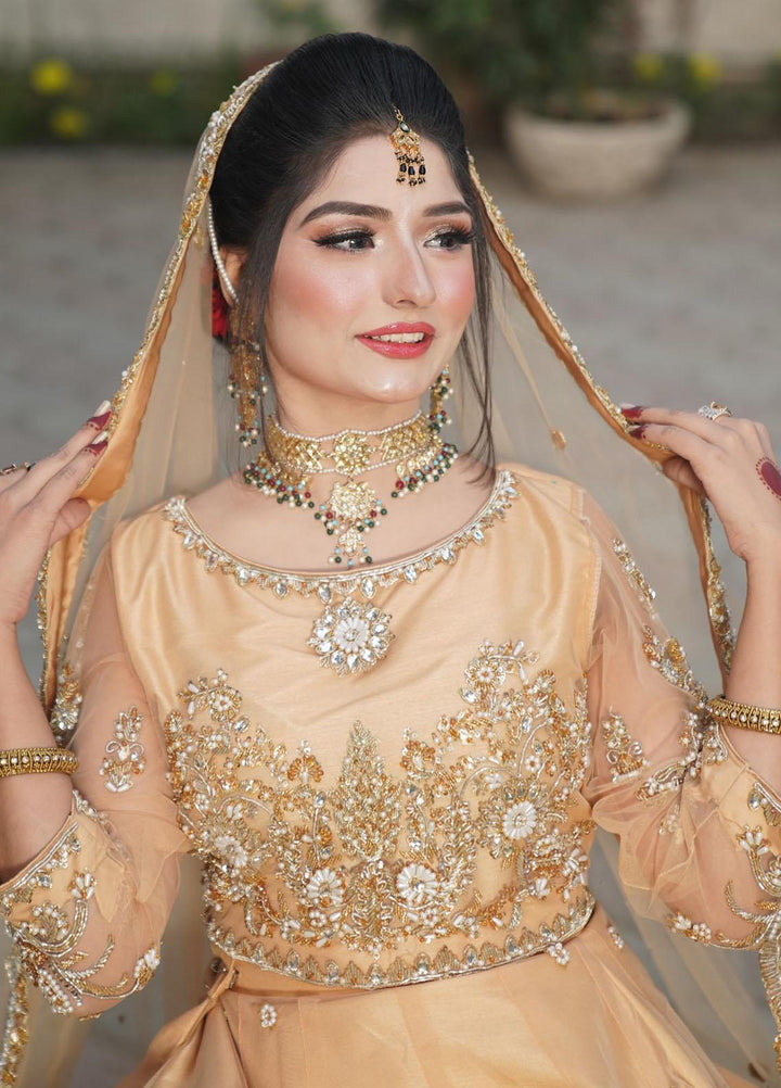 Uzman Yasen  Net Luxury Pret 3 Piece Dress PEACH