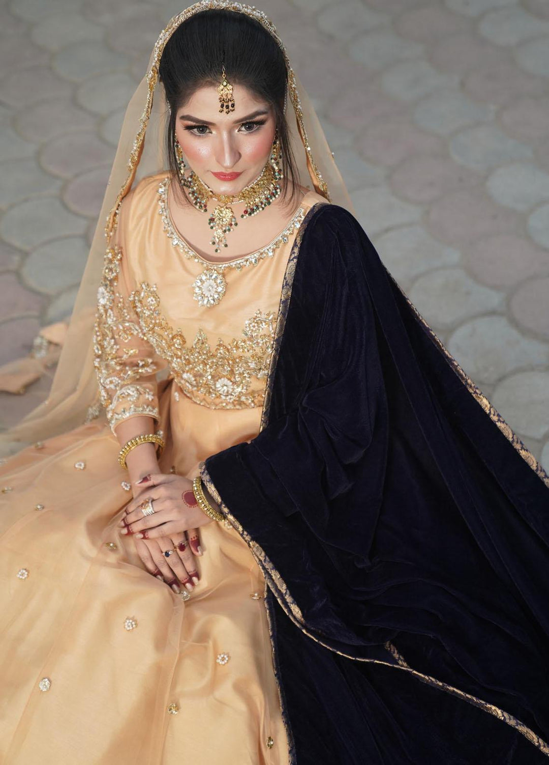 Uzman Yasen  Net Luxury Pret 3 Piece Dress PEACH