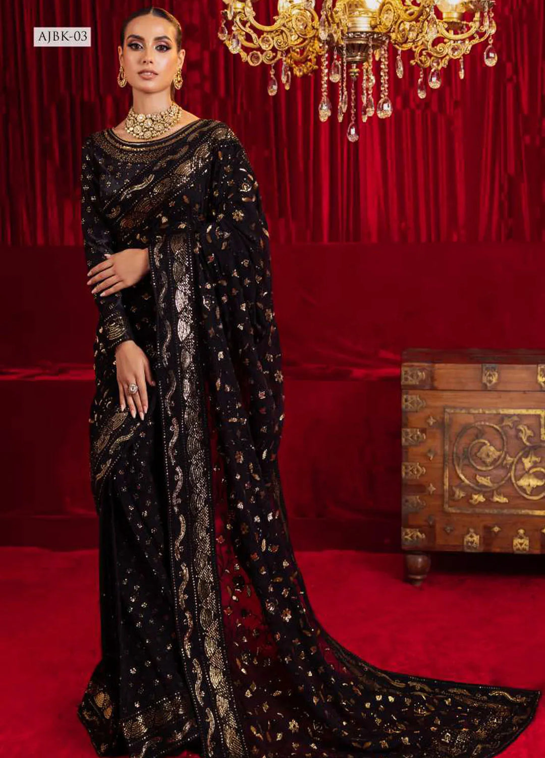 Bekhudi By Asim Jofa Embroidered Chiffon Saree Unstitched AJ23B AJBK-03 - Luxury Collection