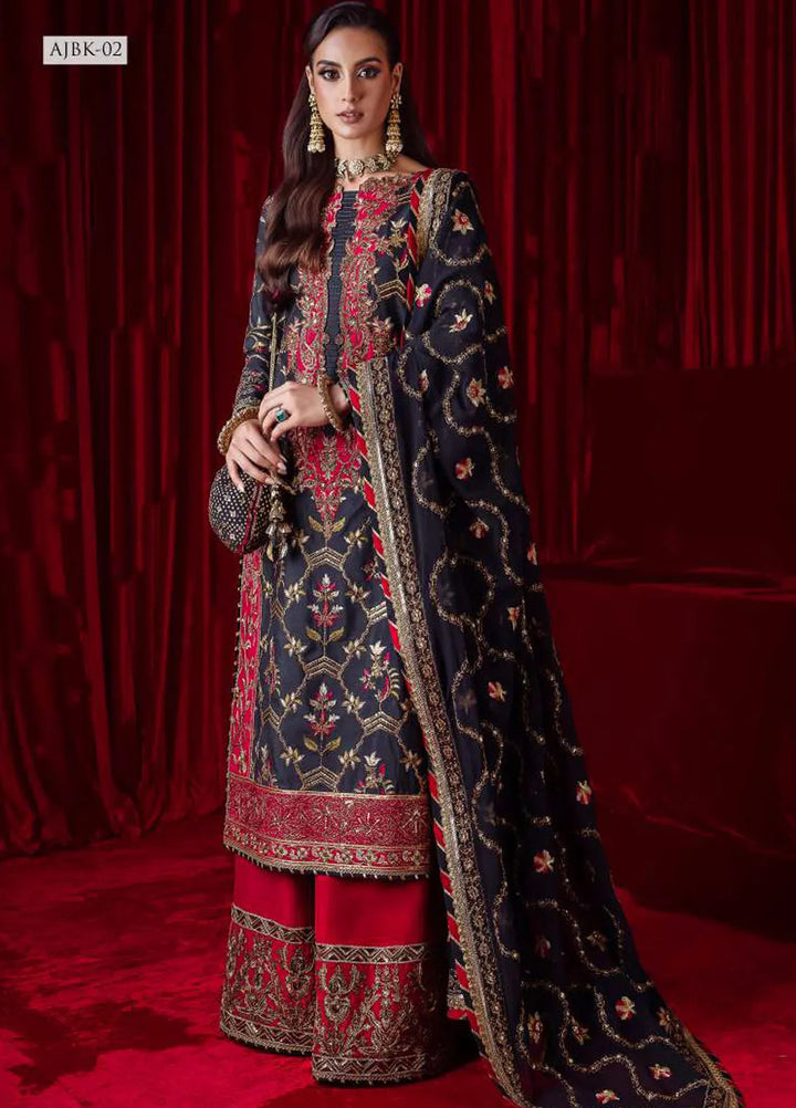 Bekhudi By Asim Jofa Embroidered Raw Silk Unstitched Suit 3 Piece AJ23B AJBK-02 - Luxury Collection