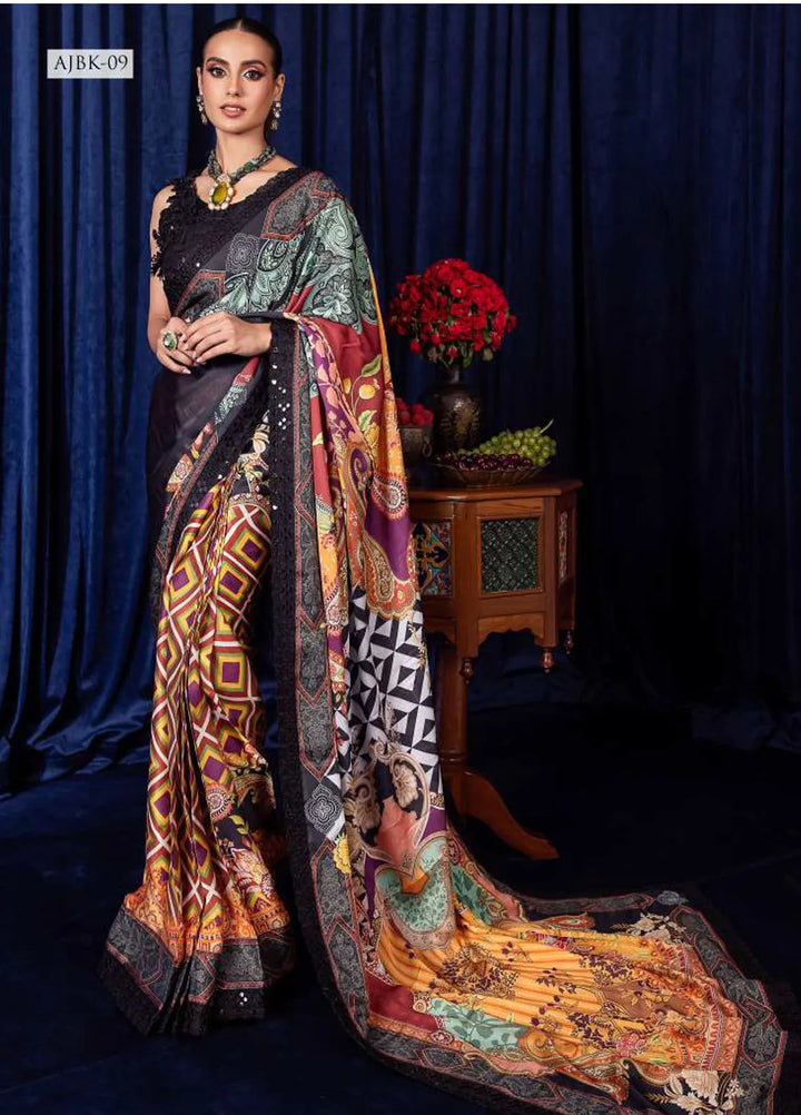 Bekhudi By Asim Jofa Embroidered Silk Saree Unstitched AJ23B AJBK-09 - Luxury Collection