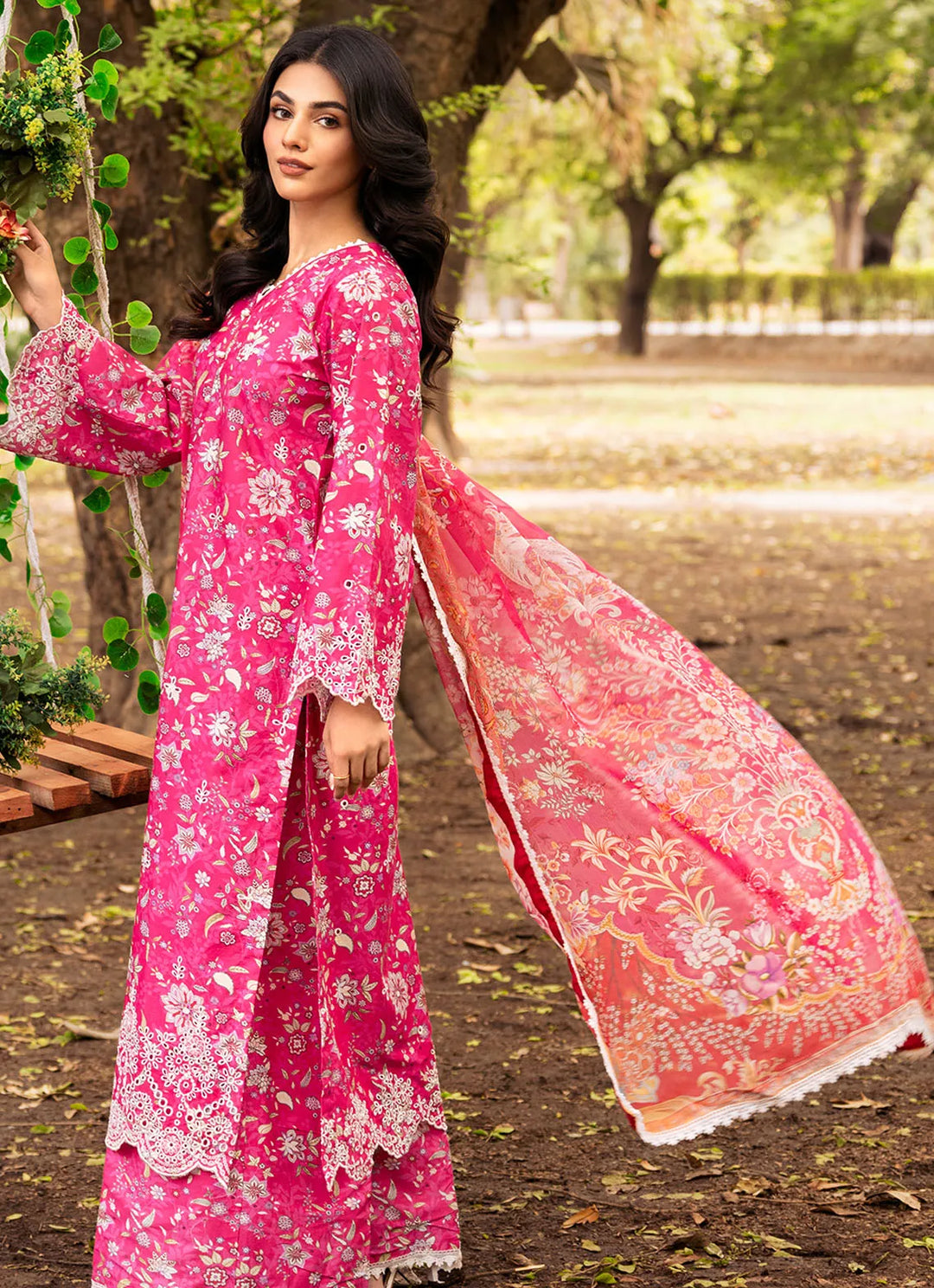 Bella By Fiona Embroidered Chikankari Suit Unstitched 3 Piece FO24B Begonia - Summer Collection