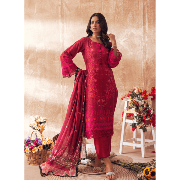 Liyana by Mashra RTW Printed Lawn 3 Piece Suit Berry Casual Collection