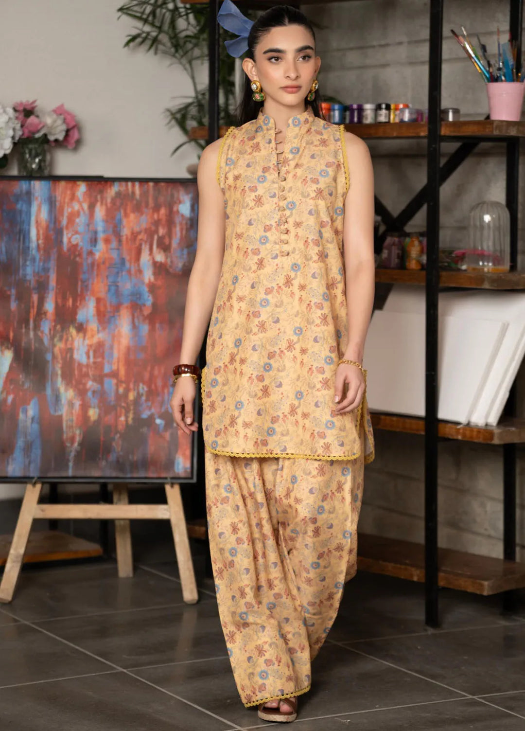 Bikharte Rung by Aisha Somaya Pret Printed Lawn Silk 2 Piece Suit Butterscotch Bliss