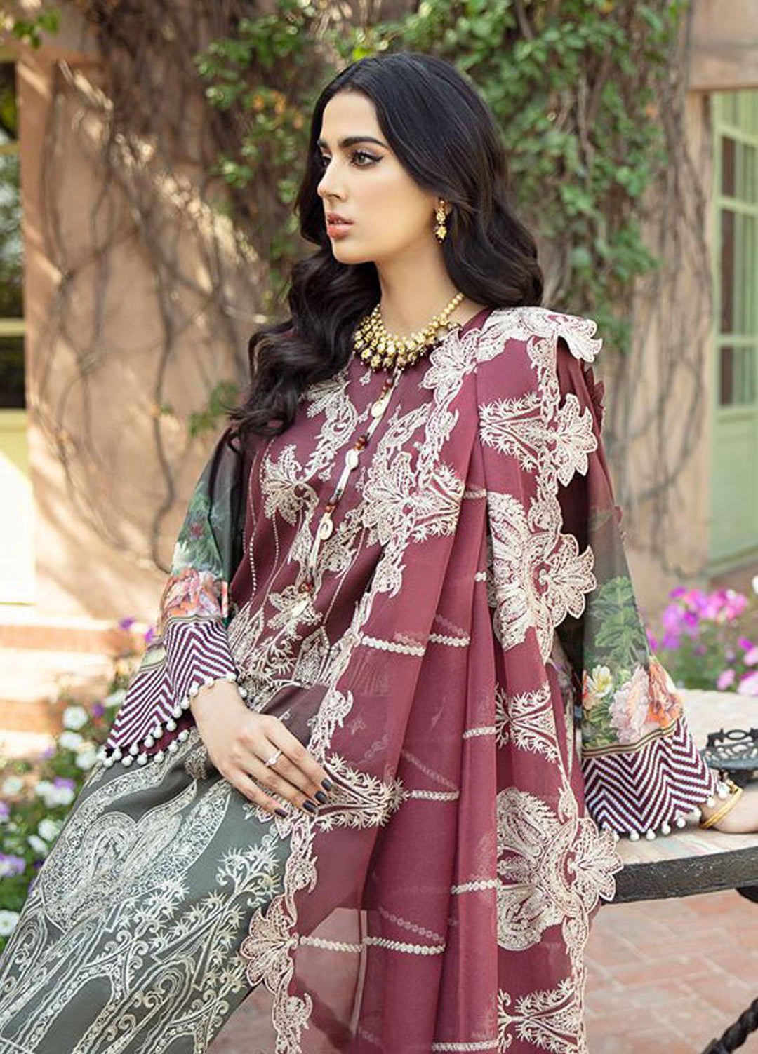 BIN ILYAS Embroidered Lawn Suits Unstitched 3 Piece BI21LL 3-B - Summer Collection