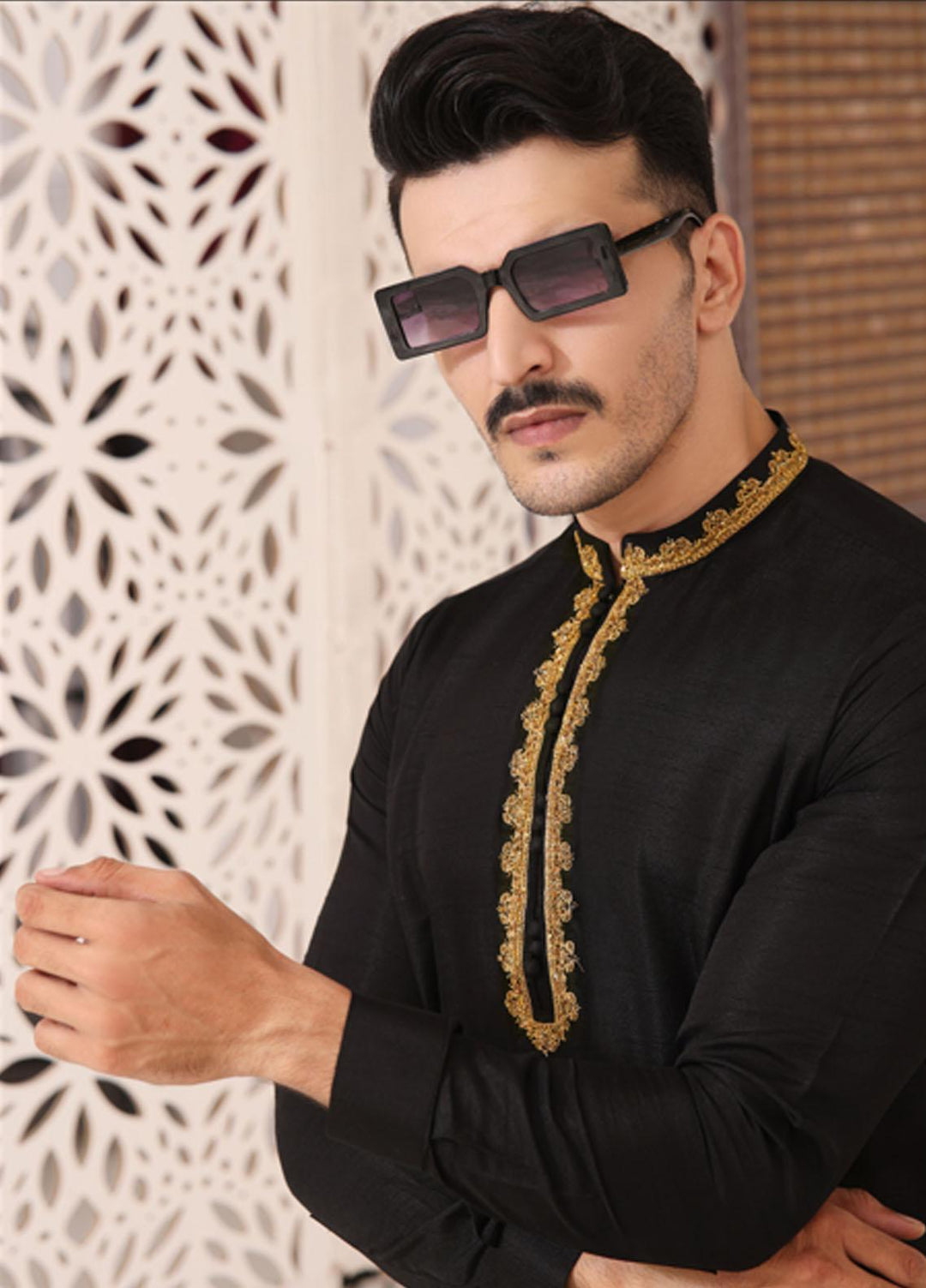 Bin Musab Raw Silk Formal Men Kurta Pajama -  BM-000006 Ebony Black