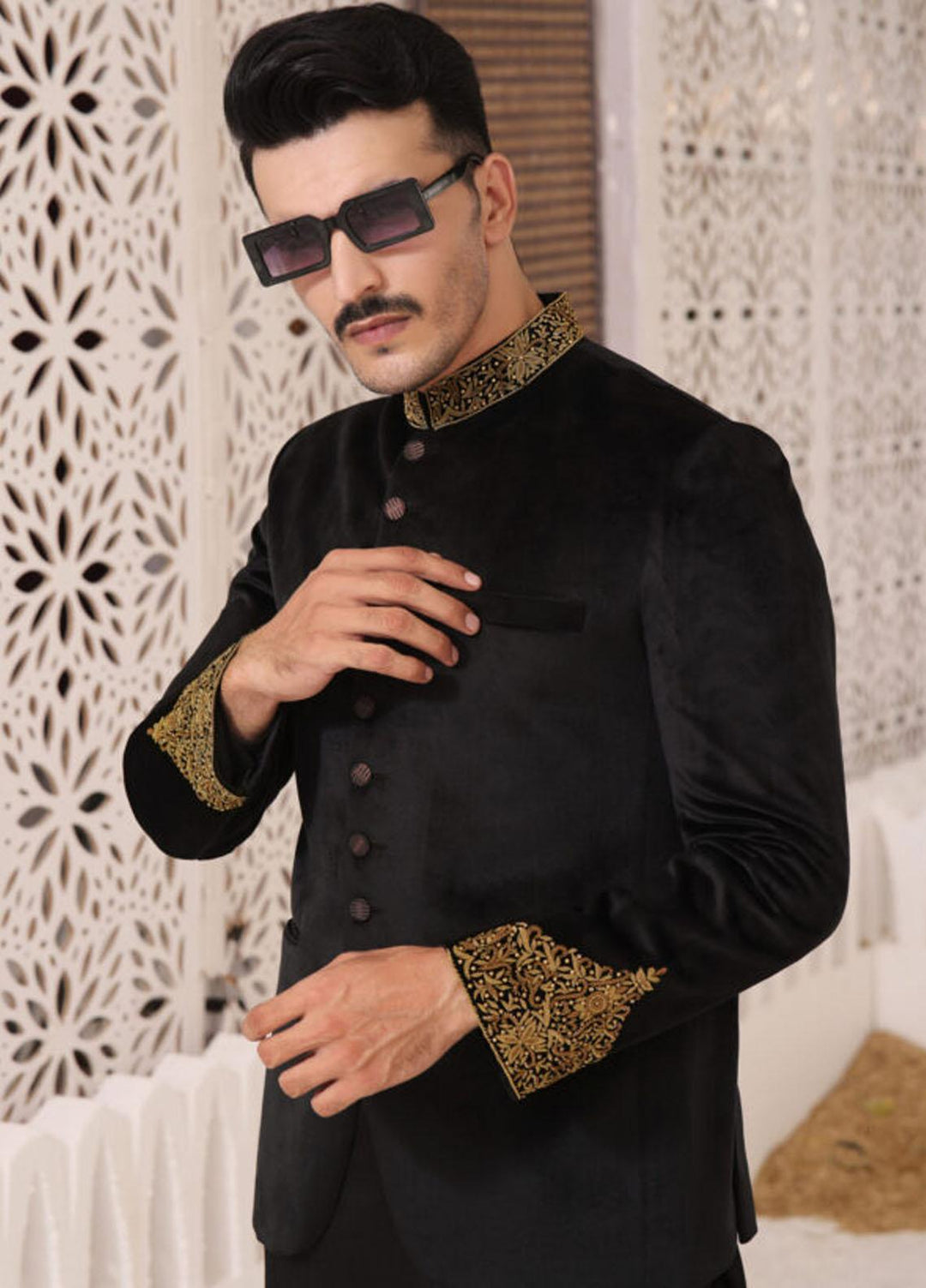 Bin Musab Velour   Prince Coat for Men -  BM-000028 Alsker Black