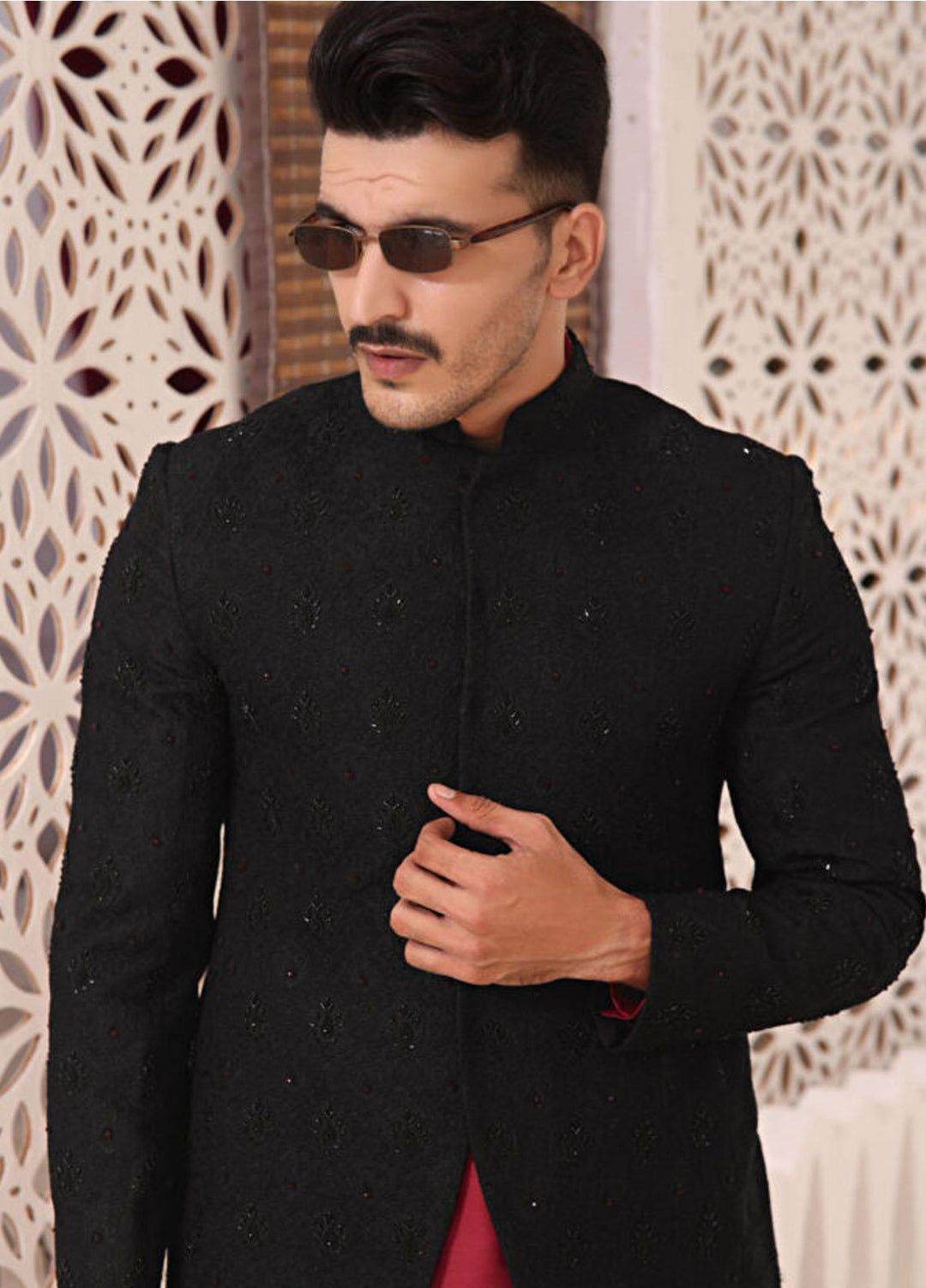 Bin Musab  Embroidered Prince Coat for Men -  BM-000030 Ruddy Black