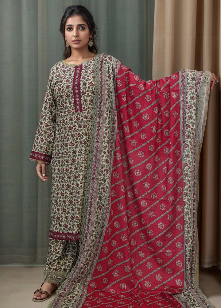 Bin Saeed Printed Lawn Suits Unstitched 3 Piece BN24F Green2 - Summer Collection