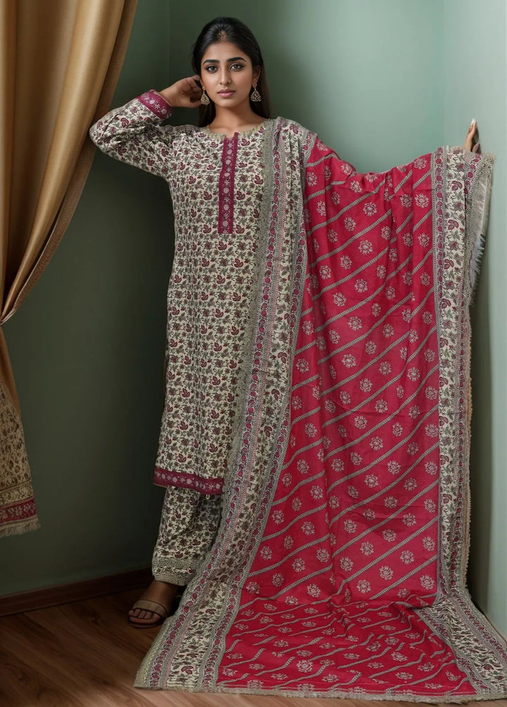 Bin Saeed Printed Lawn Suits Unstitched 3 Piece BN24F Green2 - Summer Collection