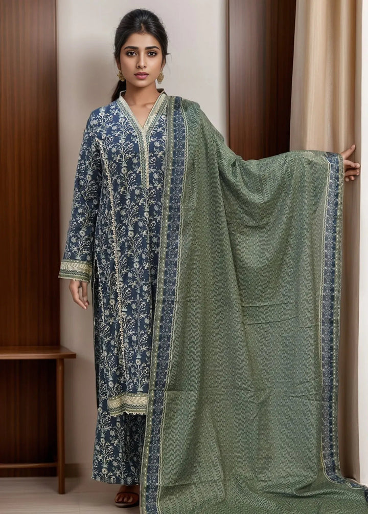 Bin Saeed Printed Lawn Suits Unstitched 3 Piece BN24F Teal - Summer Collection