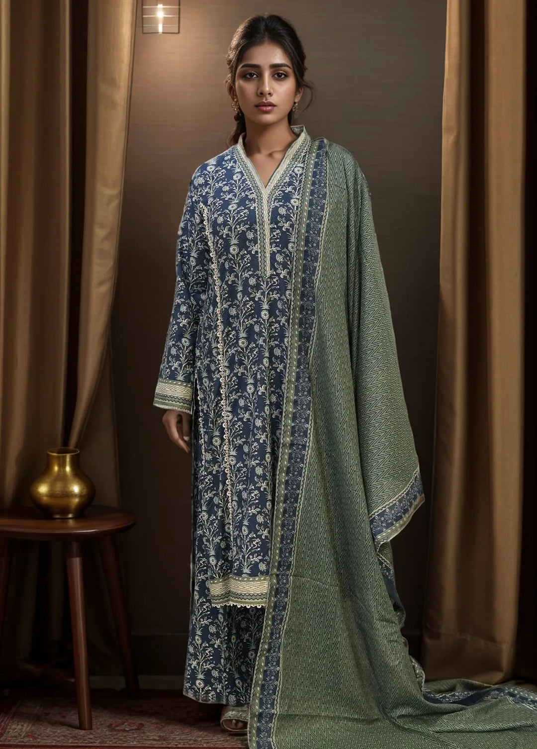 Bin Saeed Printed Lawn Suits Unstitched 3 Piece BN24F Teal - Summer Collection